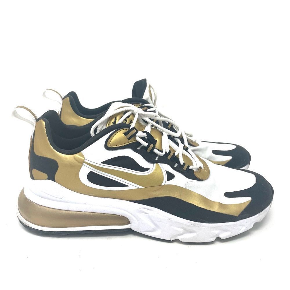 NIKE 2020 AIR MAX 270 REACT WHITE / METALLIC GOLD / BLACK MENS 8.5 CW7298 100 - Picture 1 of 7